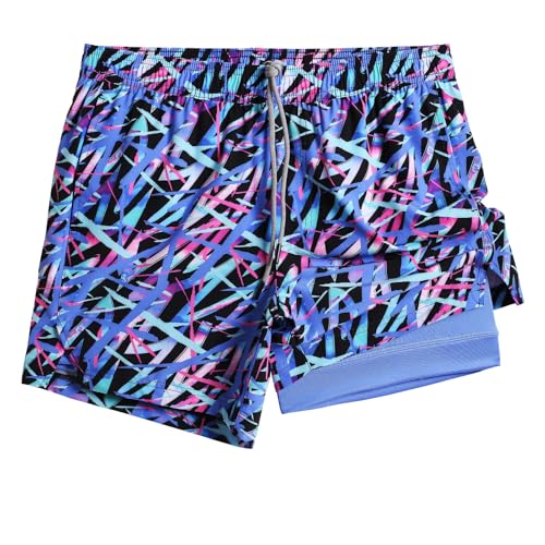 maamgic Mens 5' Gym Running Shorts for Men 2 in 1 Quick Dry Workout Athletic Shorts Colorful Blue Medium