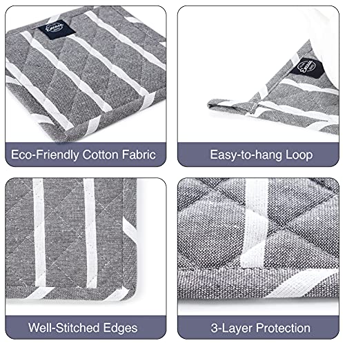 Image of Encasa XO Oven Microwave Pot Holders Trivets 21 cm (2 pc) for Kitchen Cooking & Baking - Heat Resistant, Thick & Safe, Protection of Hands from Hot Utensils, Grill, BBQ - Roma Grey Stripes