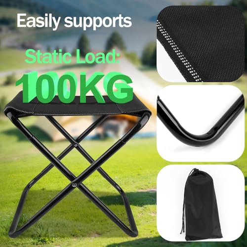 Camping Hocker Klapphocker Faltbar Klappbar Falthocker Fußhocker Outdoor Campinghocker Campingstuhl Klein Angelhocker mit Aufbewahrungsbeutel für Camping Gartenarbeit Angeln Wandern Jagen (Schwarz)