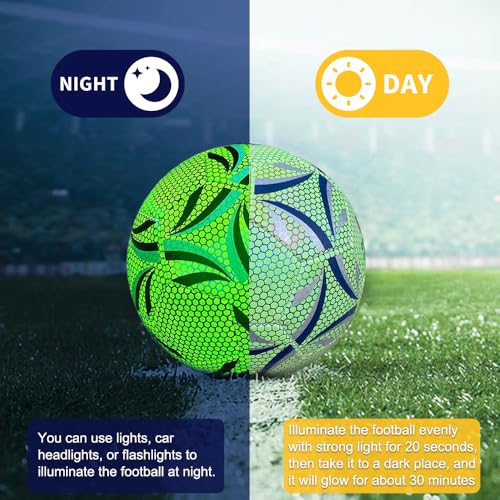 KUWUNG Leuchtender Fussball, Größe 5 Wasserbeständig LED Fussball, Leuchtfussball für Fußballtraining Nachtspiele, Leder Football für Drinnen und Draußen
