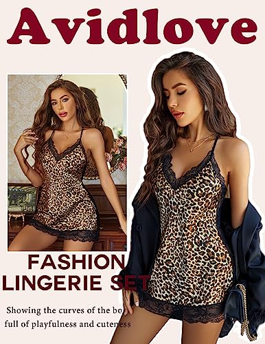 Image of Avidlove Women Lingerie Satin Lace Chemise Nightgown V Neck Mini Babydoll Sexy Full Slips Sleepwear S-4XL