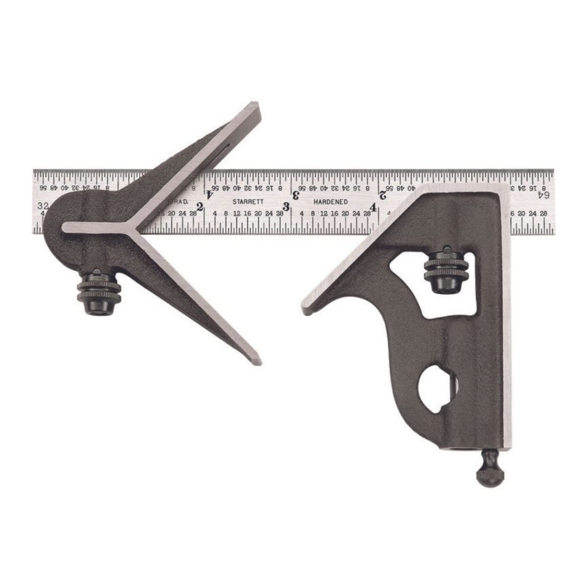 Starrett Kątownik łączony ze stali z głowicą czworokątną i głowicą środkową, długość ostrza 15,2 cm, głowice żeliwne, stal hartowana, odwracalny sworzeń zamka, podziałka 4R – 11HC-6-4R