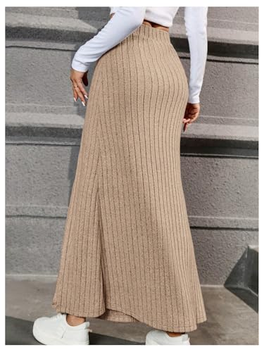 MakeMeChic Women's Split Hem Elastic High Waisted Button Long Skirt Ribbed Knit Maxi Skirts2