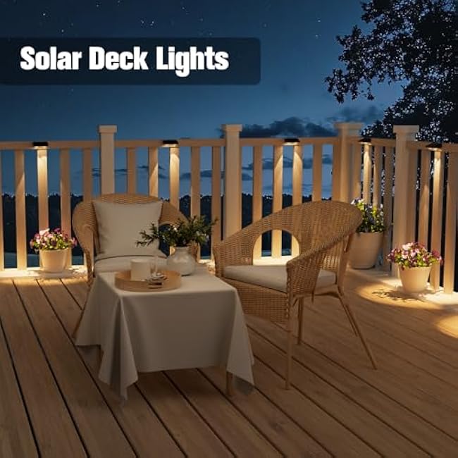 NIORSUN Solar Fence Lights,12 Pack Solars Deck Light,Warm White Color,Outdoor Bulb Waterproof Led IP65,Power Patio Lamp with Lenses for Outside/Backyard/Railing/Yard(Black)