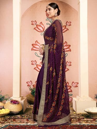 Image of Satrani Women's Georgette Embroidery & Stone Work Saree with Unstitched Blouse Piece