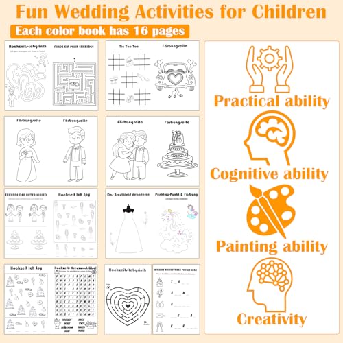 CIOXSOIO 10er Set Hochzeitsmalbuch, Malbuch Hochzeit mit Aufkleber und Geschenkbox, Hochzeit Gastgeschenke als Hochzeit Beschäftigung