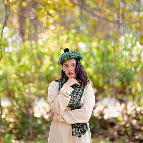 Image of Scottish Tam O' Shanter Hat Tartan Bonnet Pom Pom Wool Flat Cap One Size