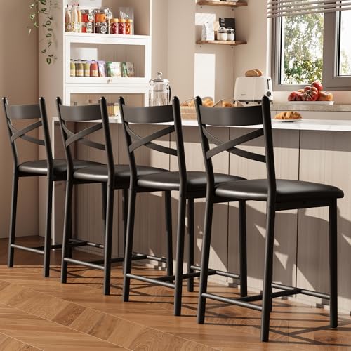Garvee 26 Inch Bar Stools Set of 4, Counter Height Bar Chairs with Back and Thick Cushion,...