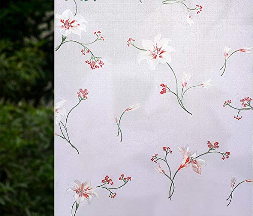 Vsudo 17.7" By 78.7" Privacy Window Film, Lily Flower Pattern Window Tint For Home, Static Cling Window Glass Sticker (9.68 Sq. Ft Total) #TOP15