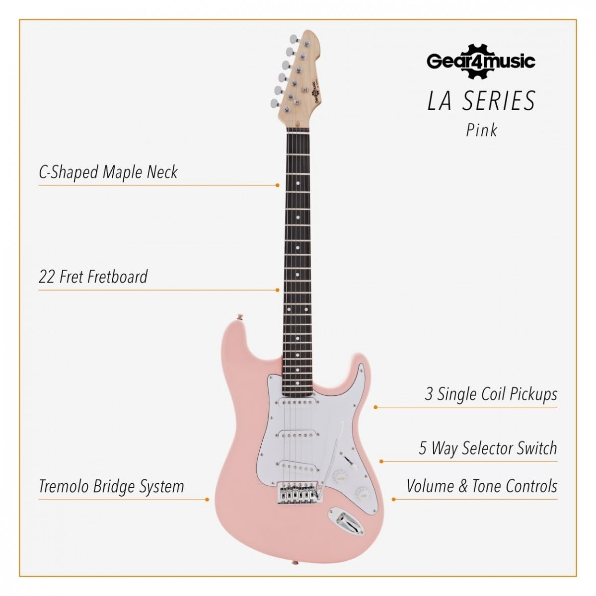 Chitarra Elettrica LA Rosa, Ampli 10W e Accessori | Corpo Leggero e Comodo, Ampli Portatile con EQ 2 Bande e Uscita Cuffie, Corde di Ricambio e Accordatore Inclusi