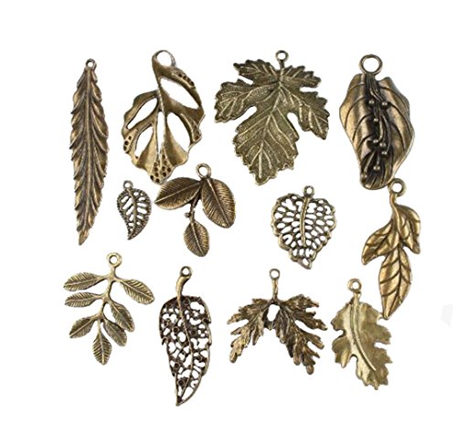 Vintage Bronze Mixed Tree Leaf Theme Tone Alloy Charms Finding Fit DIY Jewelry Making (pack of 24) by cn-lucky