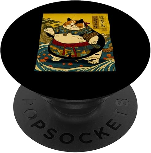 Japanese Art Cat Ninja Sumo Cat PopSockets de gato de luchador anime PopGrip intercambiable