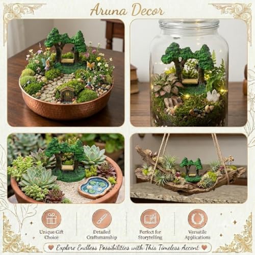 Image of Miniature Tree Swing Resin Figurine for Fairy Garden Dollhouse Terrarium Bonsai Decor | Cute Micro Landscape Accessory for DIY Mini Gardens & Gifting