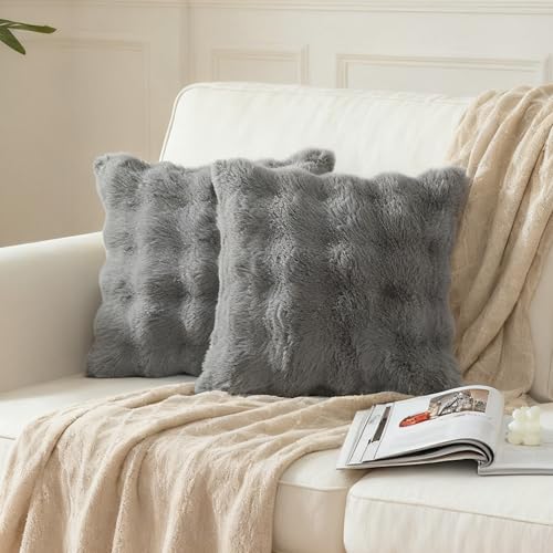 Velvaria Plush Cushion 45x45cm Bubble Velvet Throw Pillows Pack of 1 Solid Color Sofa Cushions for Living Room Bedroom Study and Model HouseGrey 1-Pack