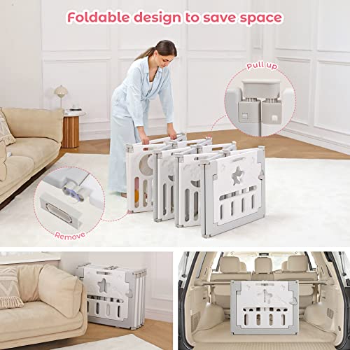 Baby Playpen, Dripex Foldable Baby Play Yard, Toddler Safety Fence, 14-Panel Adjustable Portable Play Area for Indoor/Outdoor, Grey White