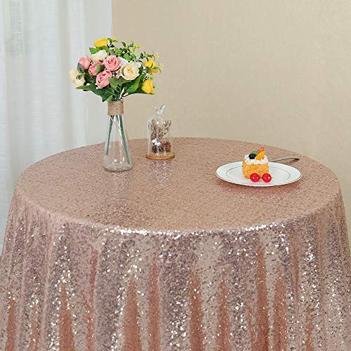 Zdada Rose Gold Sequin Tablecloth - 72 inch Round Sequin Tablecloth Sparkly Tablecloth Wedding Party Shimmer Table Cover