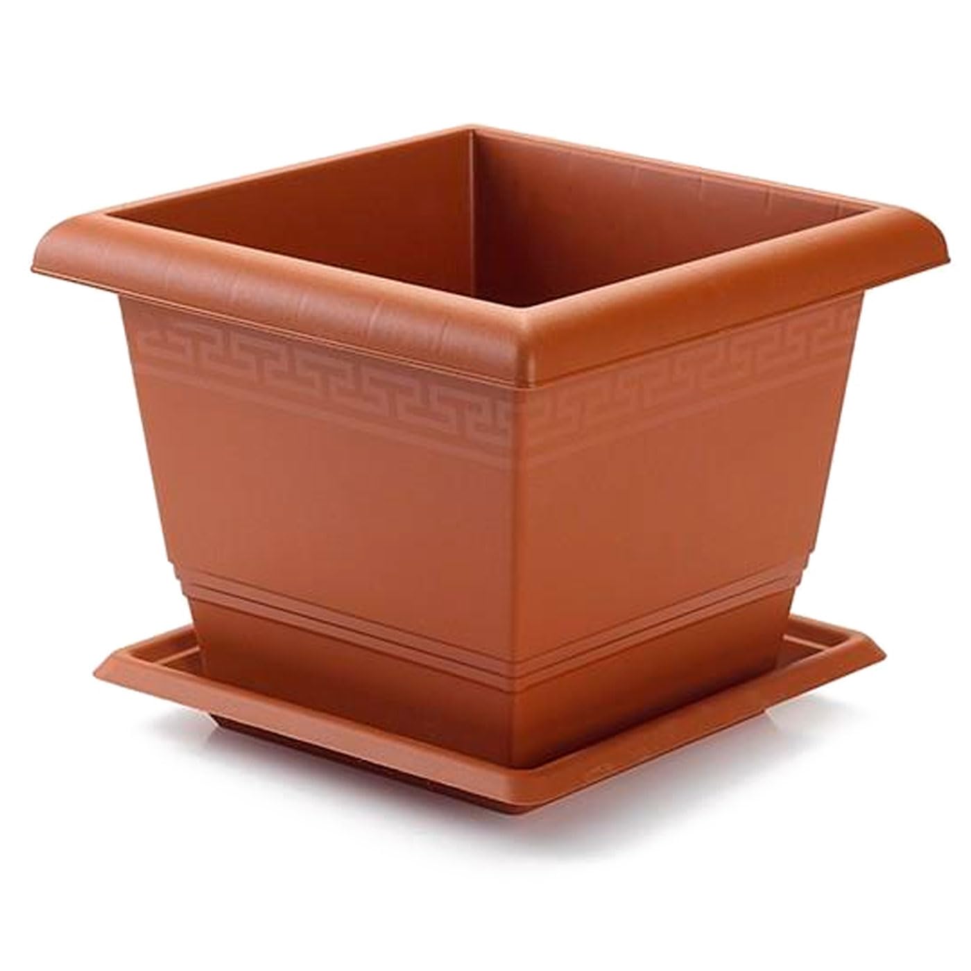 AC - Maceta Cuadrada con Plato Terracota - Fabricado en Plástico - Apto para Exterior e Interior del hogar - 30 cm - Color Marrón
