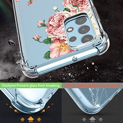 Osophter for Galaxy A32 4G Case with 2pcs Screen Protector Clear Transparent Reinforced Corners TPU Shock-Absorption Flexible Phone Cover for Samsung Galaxy A32 4G 6.4"(Big Rose Flower) - image 3