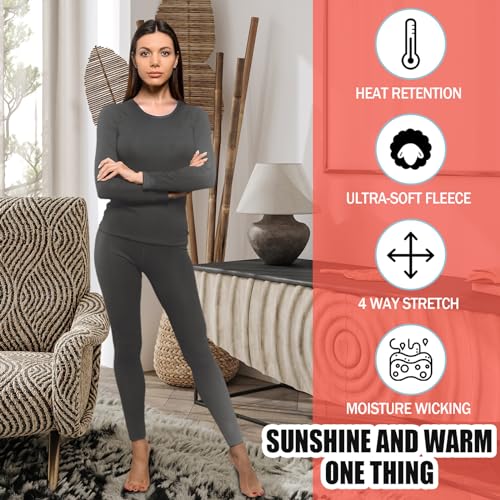 Patelai 5 Set Women Thermal Underwear Sets Fleece Lined Thermal Underwear Winter Warm Base Layer Top and Bottom3
