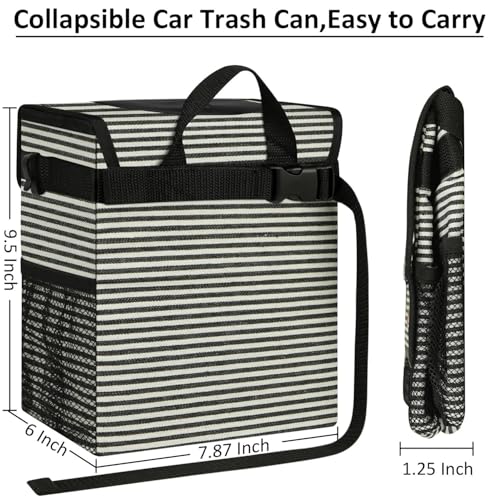 Image of ELONGRIVER Car Trash Can for Car with Lid, Car Organizer Can Trash Bag Hanging Leak Proof Vehicle Trash Can (Stripe Print, 2 Gallons)