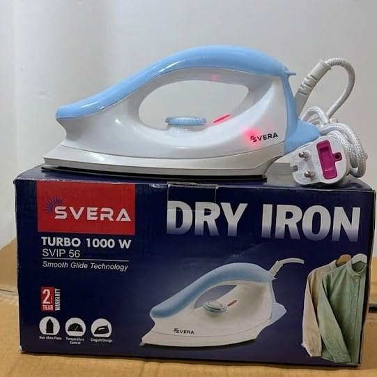 Image of SVERA Iron Turbo 1000W Dry Iron Box | Smooth Glide Non-Stick Soleplate Technology, Precision Temperature Control, Elegant Design & 2-Year Warranty (Blue & White)
