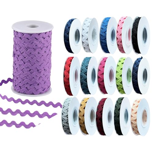 AUNHIRU Rick Rack Trim, 15 Rolls 75Yards Multiple Colors Available Rick Rack Trim for Crafting and Sewing, 5yards/roll (Colorful)