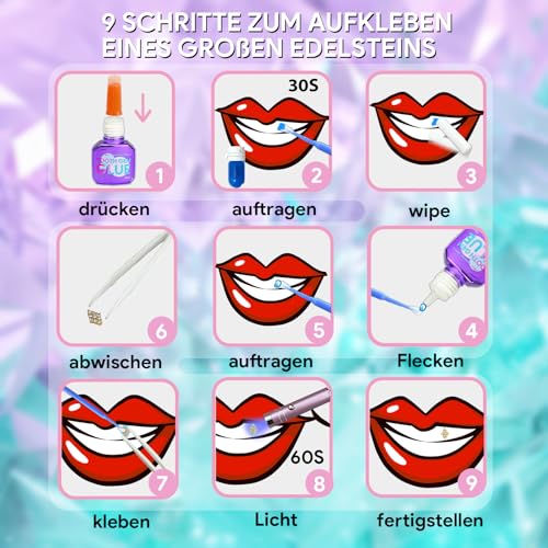 Luretrap DIY Tooth Gem Kit Zahnschmuck Set Y2K Trendiges 30-teiliges Kristallzahn-Edelstein-Set – Entfesseln Sie Ihr funkelndes Lächeln, NTGK-24462