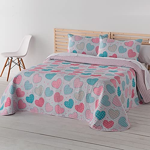 BarceloHogar Colcha Bouti. Colcha Reversible Ambas Caras. Colcha Estampado Elegante. Colcha Ligera. Colcha Bouti Resistente. Cuore Multicolor (135 cm)