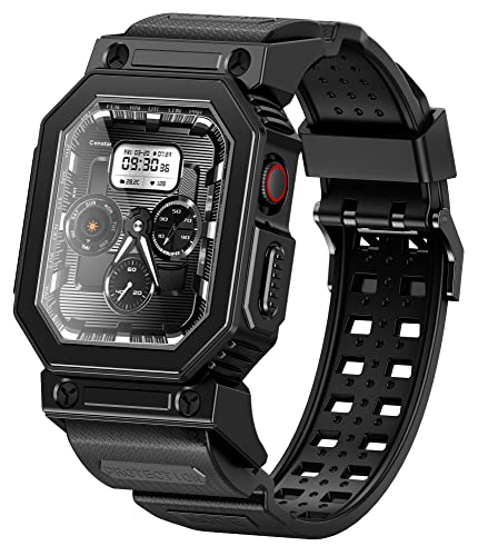 Valentine Exchange Gift for Men Compatible for Apple Watch Band 45mm 44mm 42mm with Moving Fortress Rugged Bumper Case, Men Rugged Bands Protector for Watch Series 8 7/Series 6 SE 5 4 3 2, Sport Military Band Drop-Proof Protective Case