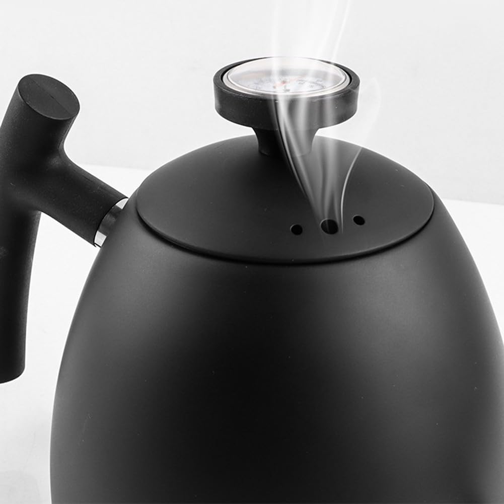Hervidor de café Pourover de 1500 ml con boquilla de cuello de cisne, mango de madera, diseño de acero inoxidable para una salida de agua precisa y una preparación de café consistente (negro con