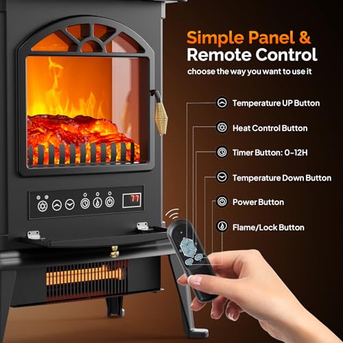 Rovsun 1500W Electric Fireplace Stove, 22.4 Inch H Freestanding Heater With Remote thumb #3