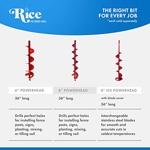 Rice Hydro 8" Ice Auger | Ice Fishing Auger Bit With Interchangeable Stainless Steel Blades | Power Head Attachment For Gas Post Hole Digger | Made In The Usa #TOP6