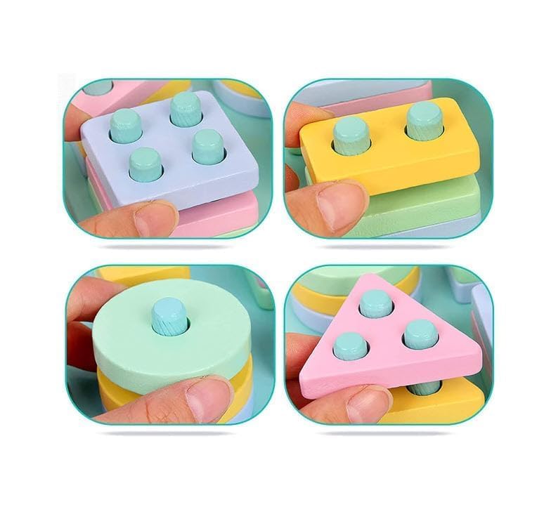 MURTISIDDH Wooden Shapes Geometric Board Blocks Sorting and Stacking, Montessori Education Colour Recognition Toys for Kids - 4 Columns with 16 Pieces (Multicolour) 1