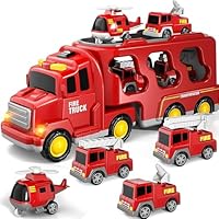 Nzkeuf 5-in-1 Fire Engine Toys for Kids, Fire Truck Set with Moving Parts, Light & Sound, Fire Engine Kit for 3 4 5 6+Year Old Kids, Safe & Durable for Play, Learning, and Gift for Boys & Girls