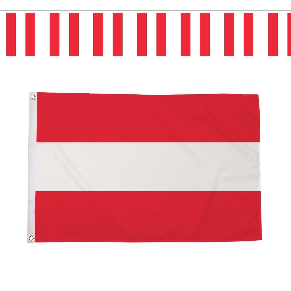 Flagtex Austria Das Team World Cup 2026 Medium Team Bundle Includes 5ft x 3ft Premium Polyester Flag and 9m Rectangle Bunting Football Fan Pack Indoor Outdoor Decoration