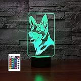 FXUS 3D German Shepherd Dog Night Light Powered Remote Control Touch Switch 16 Color Change LED Tabl