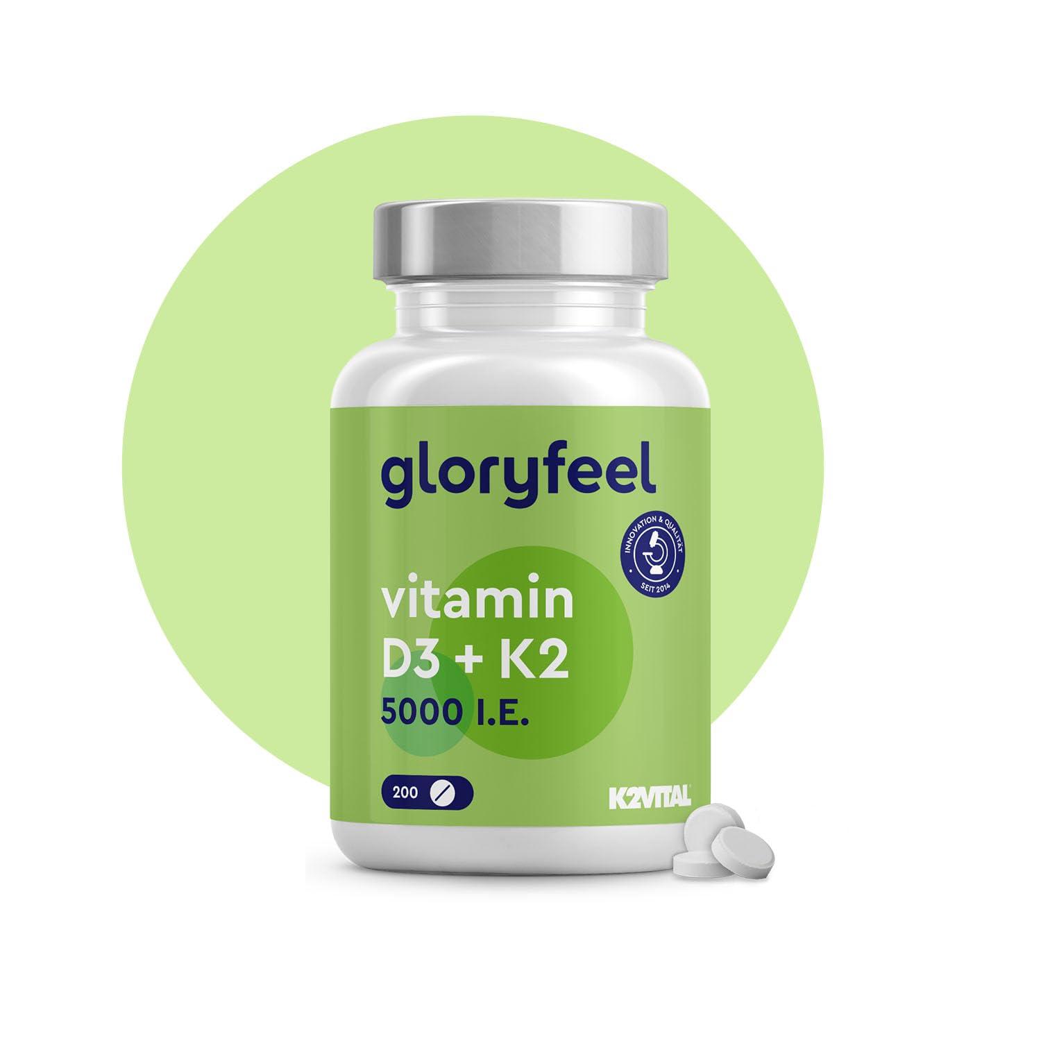 Vitamine D3 5000 IE + Vitamine K2 MK-7 200 µg - 200 tabletten