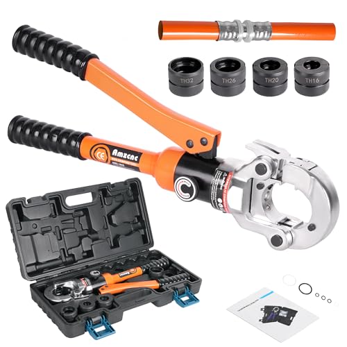 AMZCNC Profi Presszange TH-Kontur 16-20-26-32 Set Presswerkzeug mit 360 drehbarem Kopf für Verbundrohr mit Fittings der TH-Kontur Backeneinsätze TH16 TH20 TH26 TH32 incl
