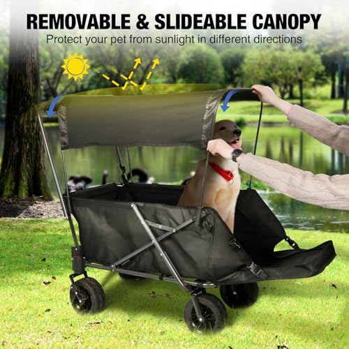 REDCAMP Hundewagen faltbar mit Dach ausziehbarem Heck | 136 kg Tragkraft Für große Hunde| All-Terrain Räder mit Bremsen | Für Camping Garten Outdoor | Hochwertiges 600D Oxford-Gewebe