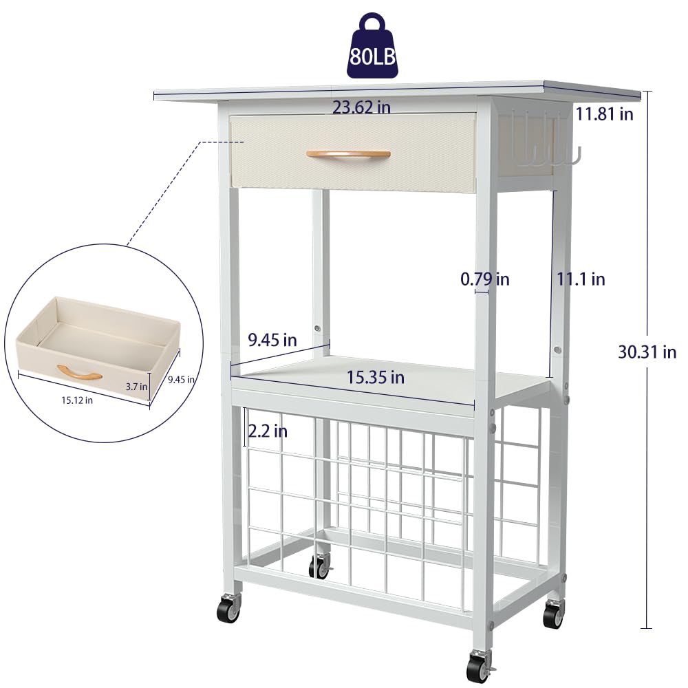 Organizzatori e contenitori compatibili con macchine Cricut, carrello portaoggetti con cassetto, tavolo artigianale con supporti per rotoli in vinile, postazione di lavoro con ruote, bianco