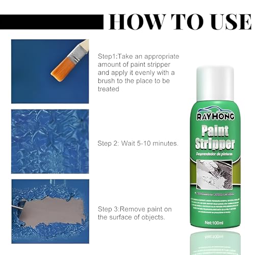 Image of Fast Acting Paint Remover Liquid 100ml | Heavy Duty Paint Stripper & Surface Cleaner for Wood Metal Glass Walls & Furniture | Multi Surface Coating Removal Solution with Brush