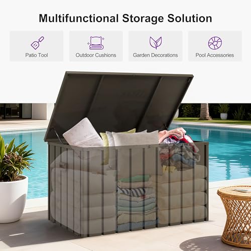 Image of PURPLE LEAF 9 Pieces Patio Dining Set with Storage Box Wicker Outdoor Furniture Rectangular Table and Chairs Set for Garden Deck Backyard Kitchen, Cushions and Pillows Included Grey