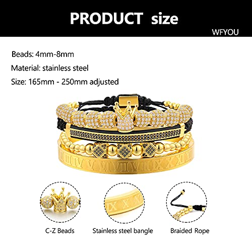 Wfyou Imperial Crown Bracelets For Men 18Kt Gold Bracelet Cubic Zirconia Beads Bracelets Cross Bracelets Charm Men Luxury Gift #TOP3