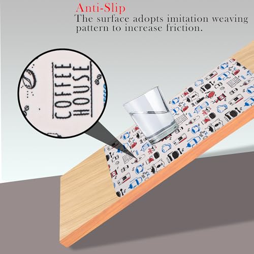 Image of Kuber Industries PVC Anti Slip Table Mats Set of 6 | Waterproof Dining Table Mat for Party, Wedding and Family Functions | Coffee House Print - White & Blue