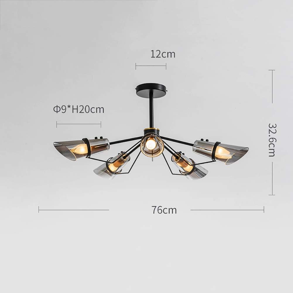 Modern Chandelier Industrial Iron Ceiling Light Fixture Mid Century Pendant Lighting Fixture for Kitchen Dining Room Living Room Foyer,Smoke Gray,5 Lights