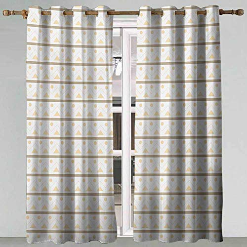 Insulated Curtains Geometric Chevron Zigzags with Triangles and Dots Pastel Colored Illustration Beige