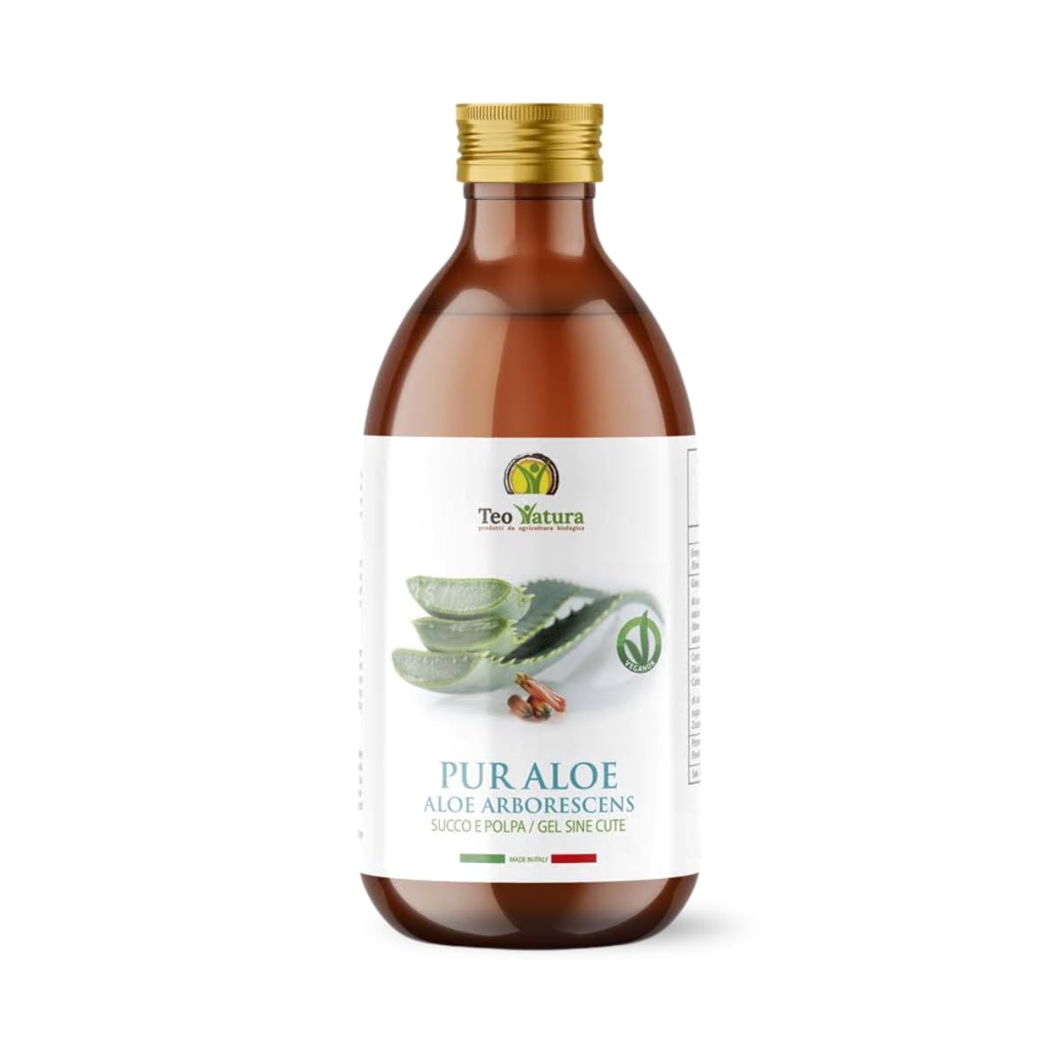 TeoNatura Pur Aloe Arborescens – Succo e Polpa Biologico 100% | Difese Immunitarie, Depurativo, Antiossidante | Senza Aloina, Vegano, Senza Glutine – 500 ml Made in Sicily