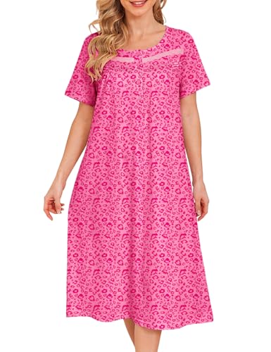 Image of Bloggerlove Nightgowns for Women 100% Cotton Soft House Dress | 100 Full Cotton, Button Neck, Knee Length, Lace Trim Floral, Breathable, Skin-frieend, Loose Fit, Comfy Sleepwear