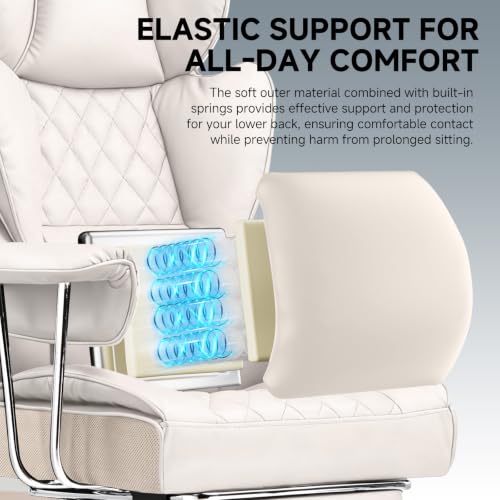 Image of GTPLAYER Gaming Chair,Office Chair with Pocket Spring Lumbar Support, Ergonomic Comfortable Wide Office Desk Computer Chair with Outward Fixed Soft Armrests and Footrest（Beige）