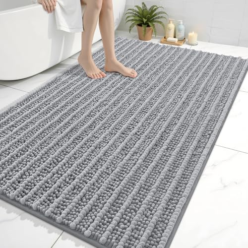 Image of Arotive Luxury Large Bathroom Rugs 59x35, Extra Soft Thick Absorbent Shaggy Chenille Bath Rugs, Machine Wash Dry, Bath Mats for Bathroom Floor, Tub and Shower, Home Decor Accessories, Light Grey